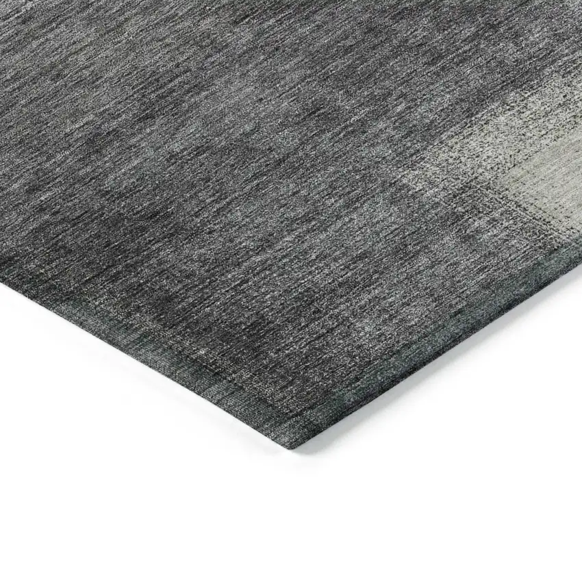 Charcoal Gray And Silver Abstract Washable Indoor Outdoor Area Rug Photo 3
