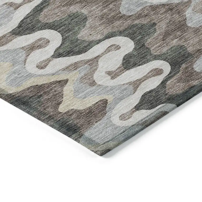 Charcoal Gray And Silver Abstract Washable Indoor Outdoor Area Rug Photo 2