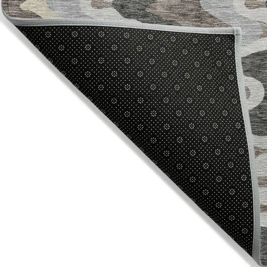 Charcoal Gray And Silver Abstract Washable Indoor Outdoor Area Rug Photo 4