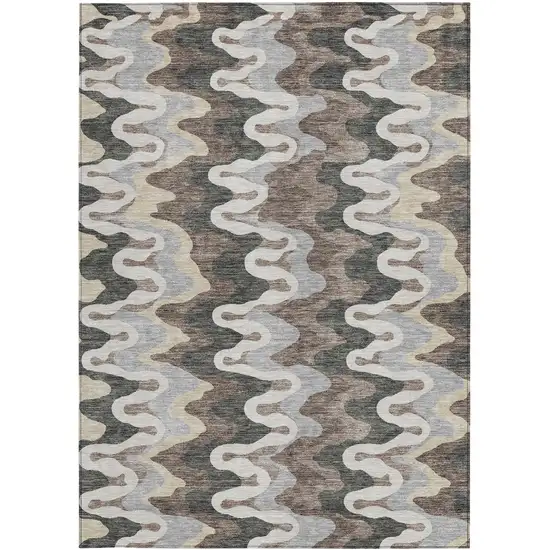 Charcoal Gray And Silver Abstract Washable Indoor Outdoor Area Rug Photo 5