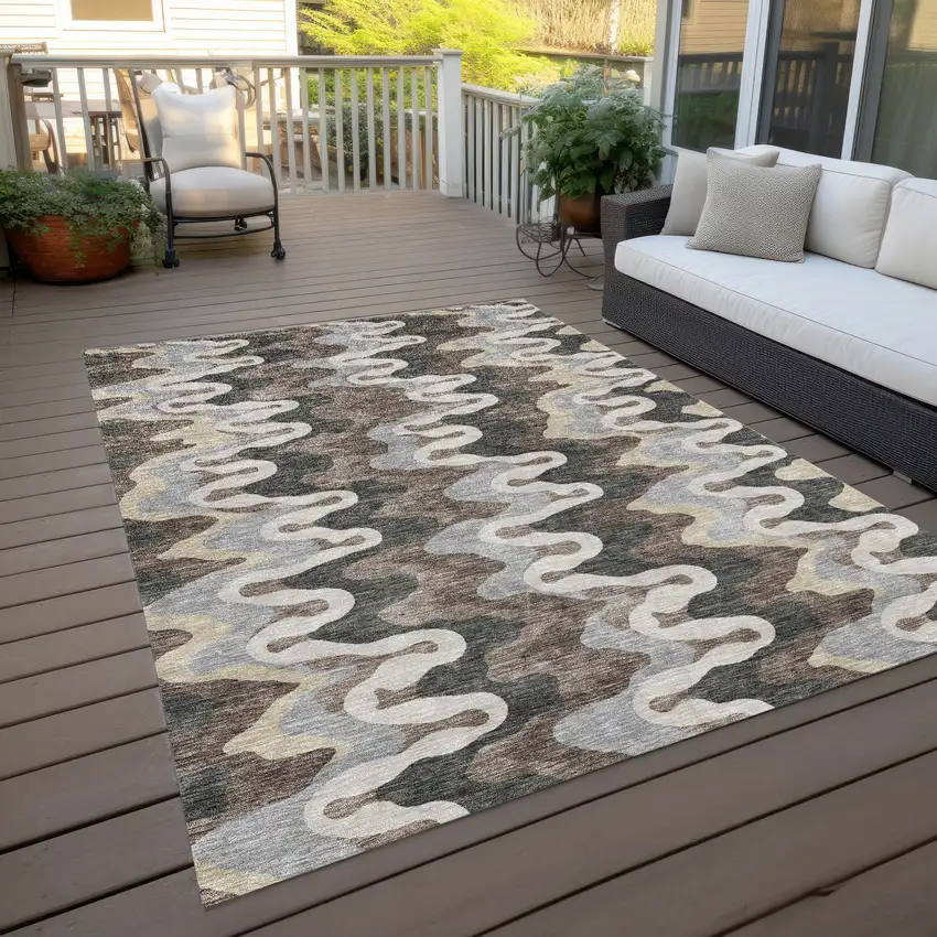 Charcoal Gray And Silver Abstract Washable Indoor Outdoor Area Rug Photo 9