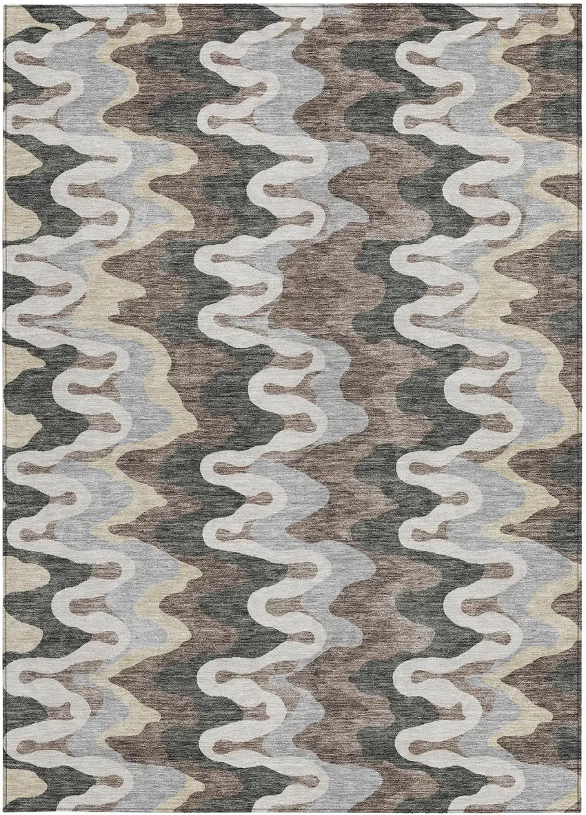 Charcoal Gray And Silver Abstract Washable Indoor Outdoor Area Rug Photo 5