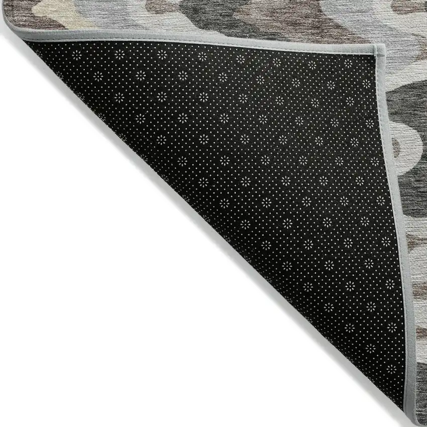 Charcoal Gray And Silver Abstract Washable Indoor Outdoor Area Rug Photo 4