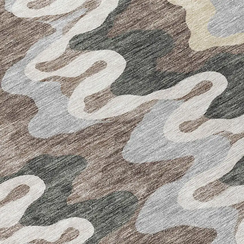 Charcoal Gray And Silver Abstract Washable Indoor Outdoor Area Rug Photo 3
