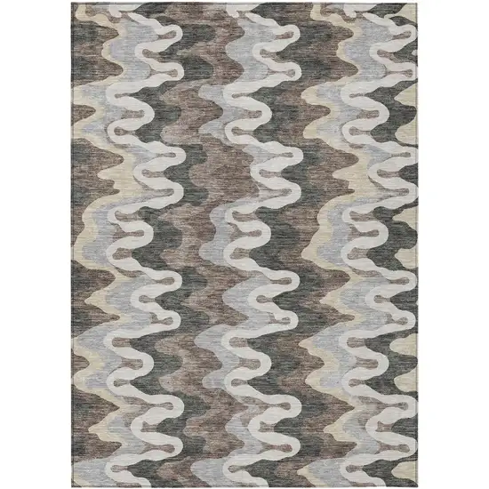 Charcoal Gray And Silver Abstract Washable Indoor Outdoor Area Rug Photo 1