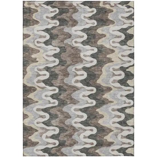 Charcoal Gray And Silver Abstract Washable Indoor Outdoor Area Rug Photo 1