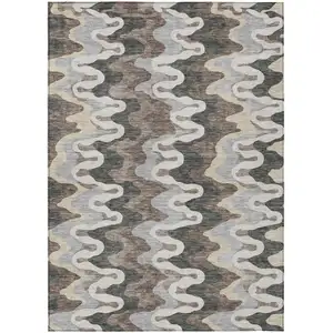 Photo of Charcoal Gray And Silver Abstract Washable Indoor Outdoor Area Rug