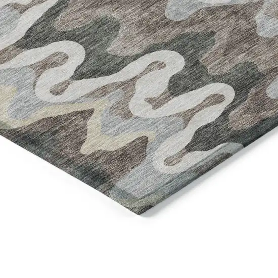 Charcoal Gray And Silver Abstract Washable Indoor Outdoor Area Rug Photo 2