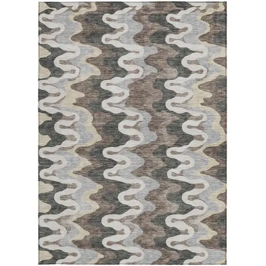 Charcoal Gray And Silver Abstract Washable Indoor Outdoor Area Rug Photo 5