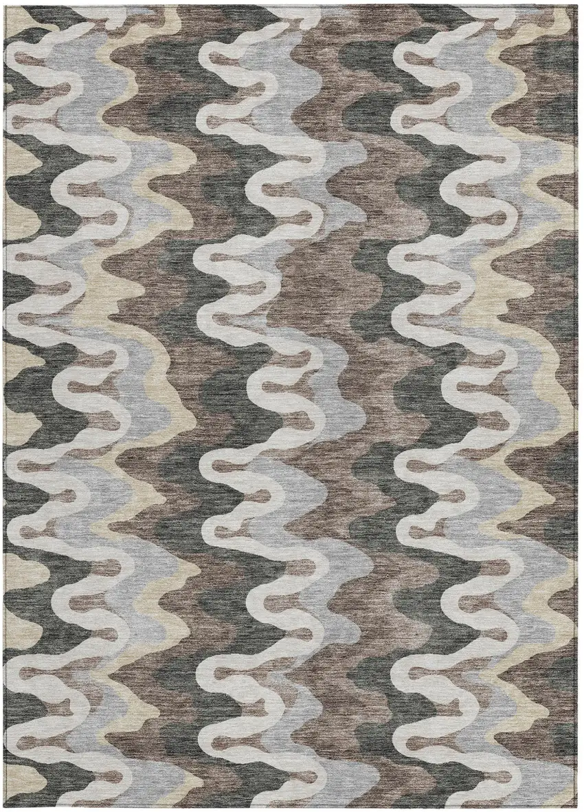 Charcoal Gray And Silver Abstract Washable Indoor Outdoor Area Rug Photo 5