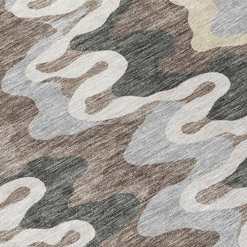 Charcoal Gray And Silver Abstract Washable Indoor Outdoor Area Rug Photo 3
