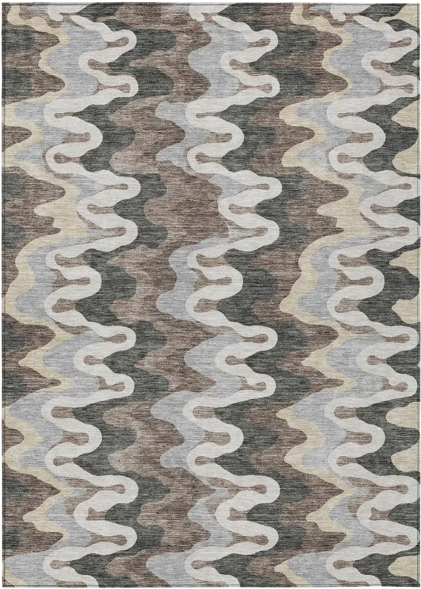 Charcoal Gray And Silver Abstract Washable Indoor Outdoor Area Rug Photo 1