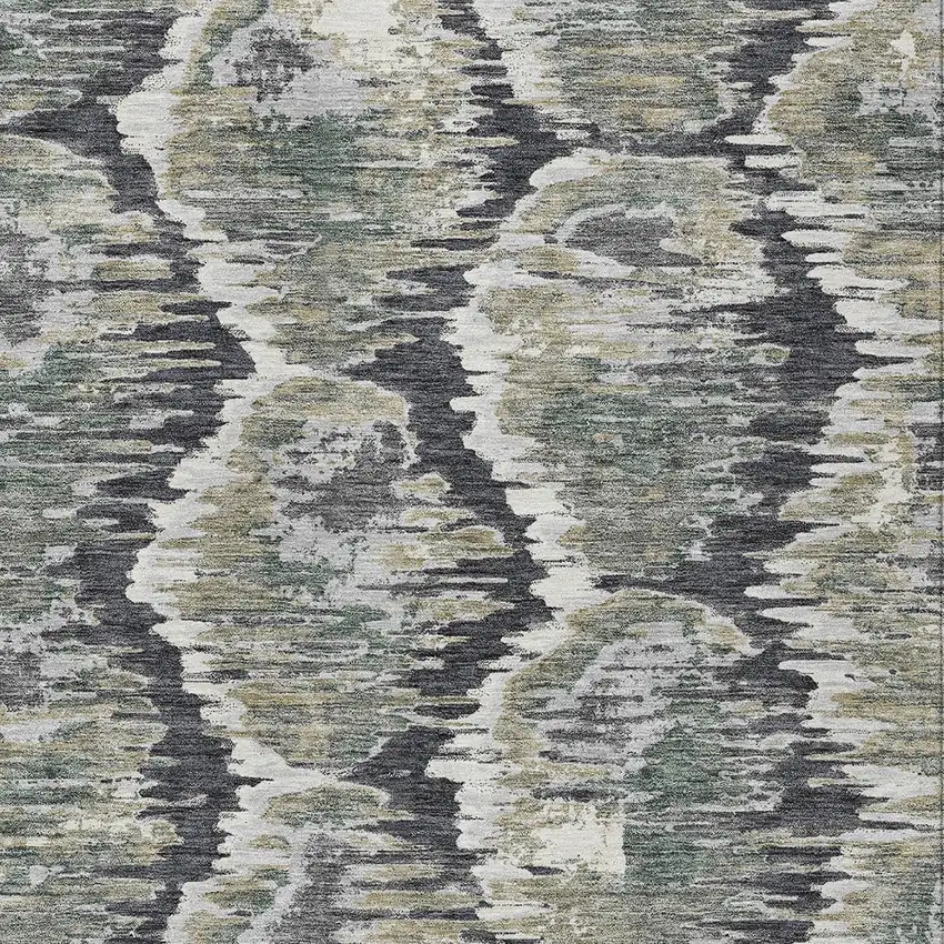 Charcoal Gray And Silver Abstract Washable Indoor Outdoor Area Rug Photo 6