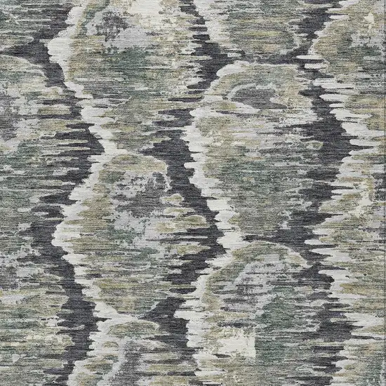Charcoal Gray And Silver Abstract Washable Indoor Outdoor Area Rug Photo 6