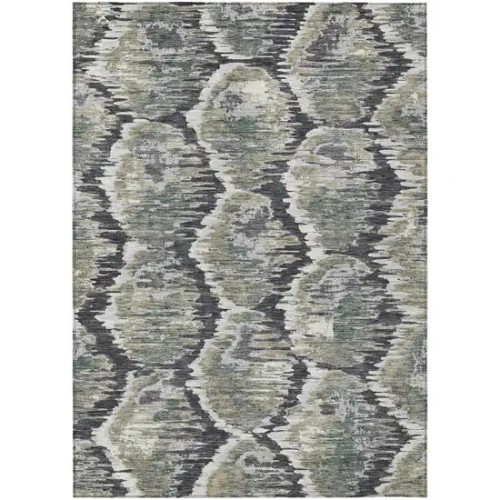 Charcoal Gray And Silver Abstract Washable Indoor Outdoor Area Rug Photo 2