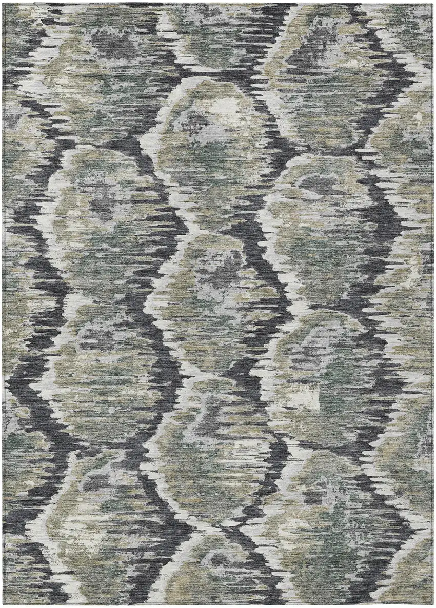 Charcoal Gray And Silver Abstract Washable Indoor Outdoor Area Rug Photo 2