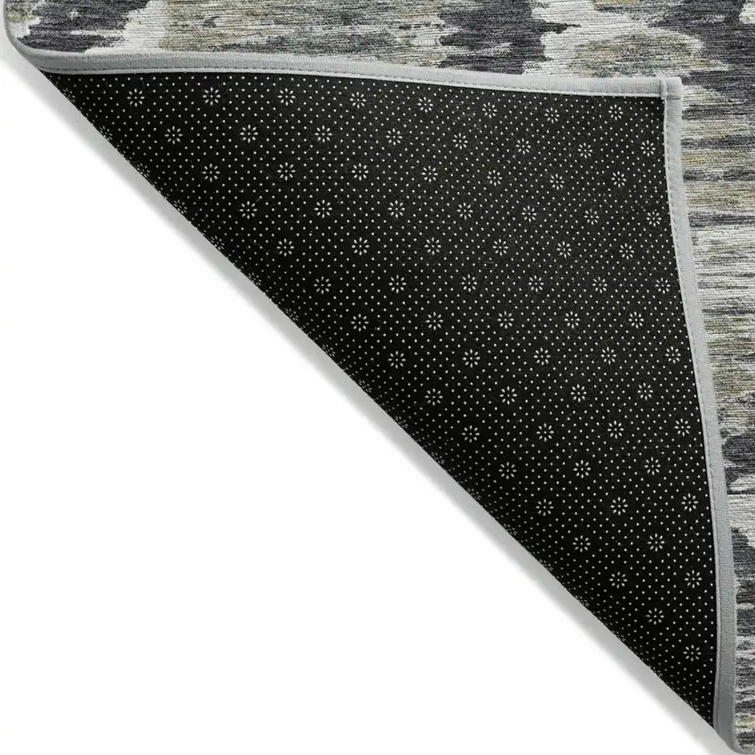Charcoal Gray And Silver Abstract Washable Indoor Outdoor Area Rug Photo 3