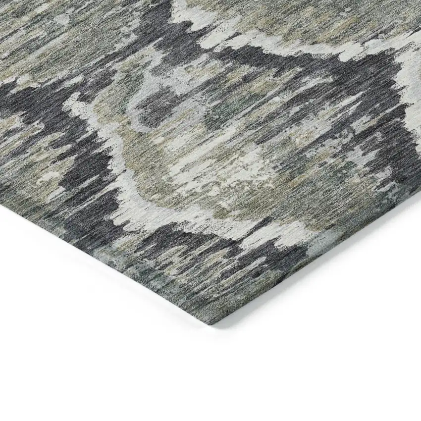 Charcoal Gray And Silver Abstract Washable Indoor Outdoor Area Rug Photo 4