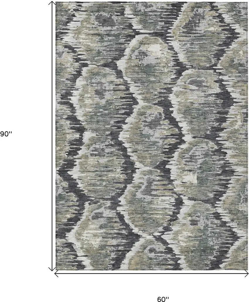 Charcoal Gray And Silver Abstract Washable Indoor Outdoor Area Rug Photo 3