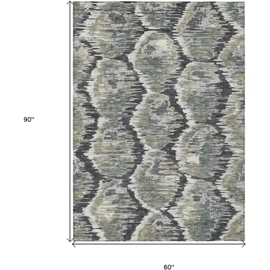 Charcoal Gray And Silver Abstract Washable Indoor Outdoor Area Rug Photo 3