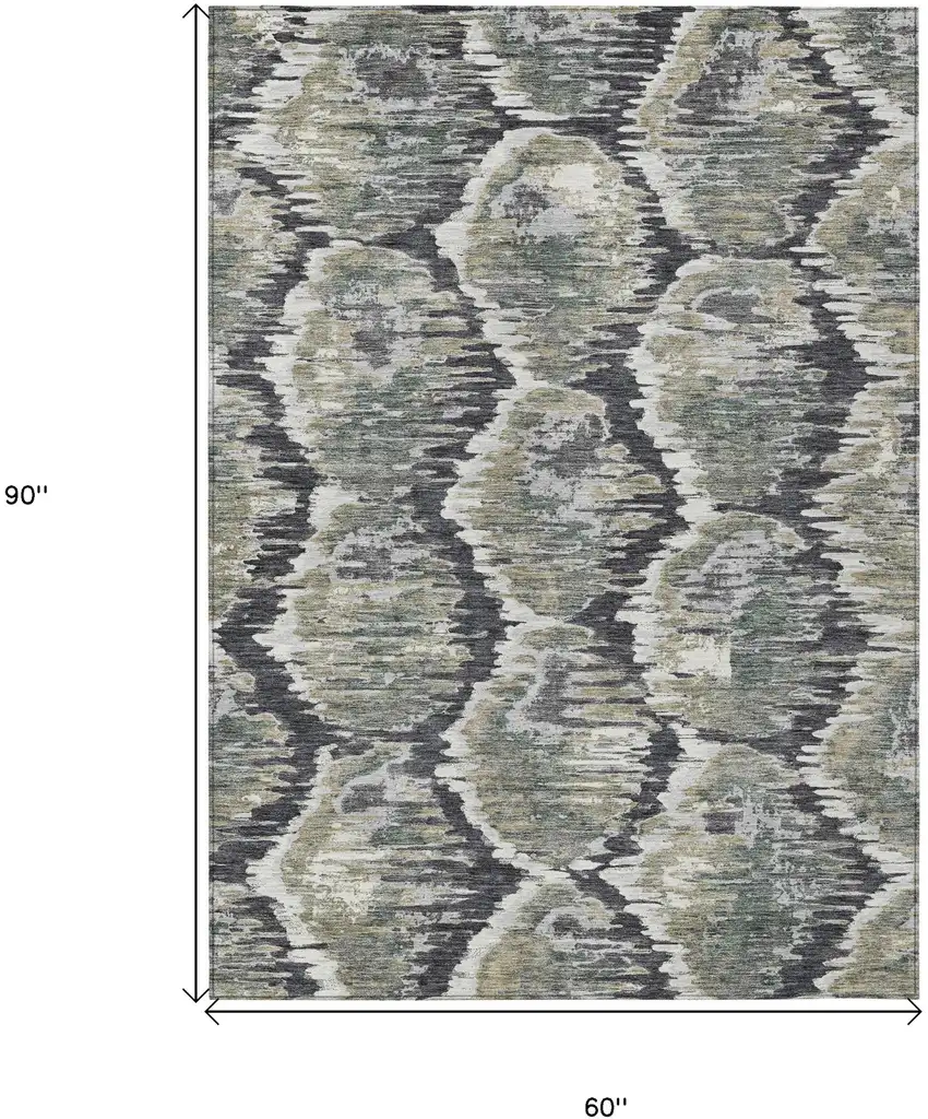 Charcoal Gray And Silver Abstract Washable Indoor Outdoor Area Rug Photo 3