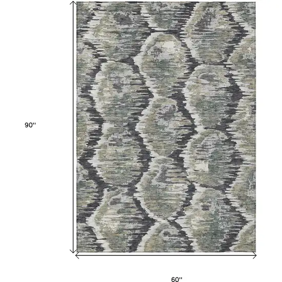 Charcoal Gray And Silver Abstract Washable Indoor Outdoor Area Rug Photo 3