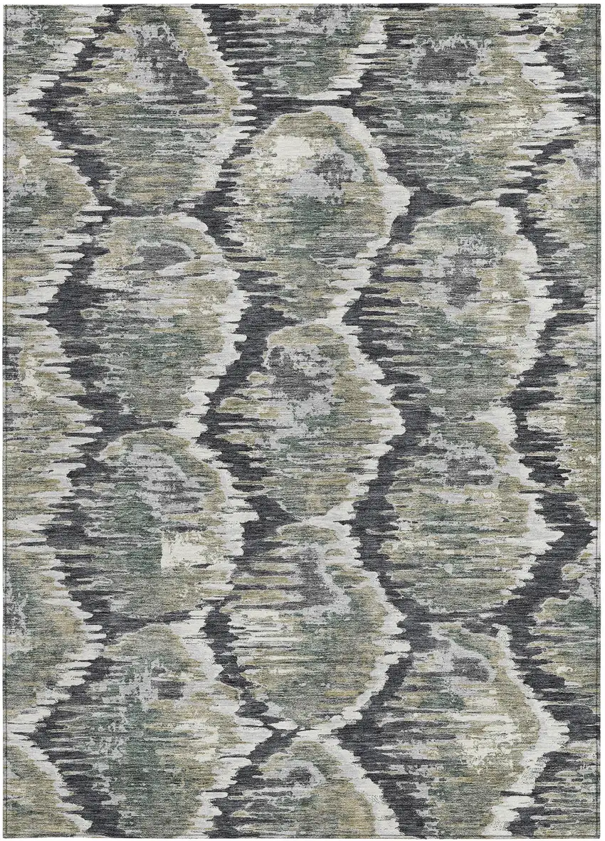Charcoal Gray And Silver Abstract Washable Indoor Outdoor Area Rug Photo 5