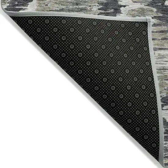 Charcoal Gray And Silver Abstract Washable Indoor Outdoor Area Rug Photo 2