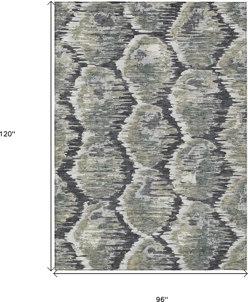 Charcoal Gray And Silver Abstract Washable Indoor Outdoor Area Rug Photo 3