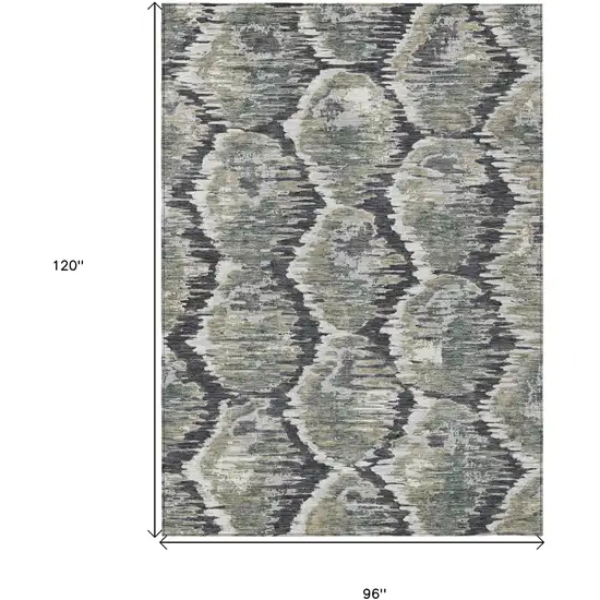 Charcoal Gray And Silver Abstract Washable Indoor Outdoor Area Rug Photo 3