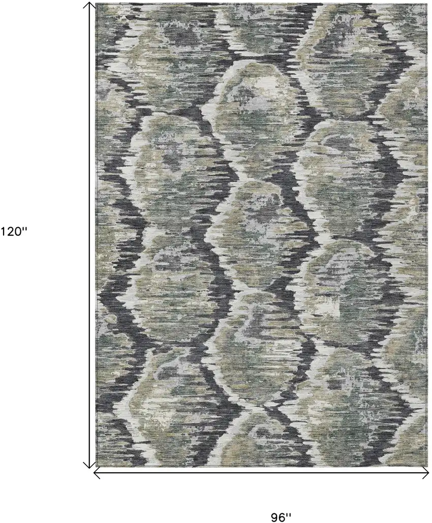 Charcoal Gray And Silver Abstract Washable Indoor Outdoor Area Rug Photo 3