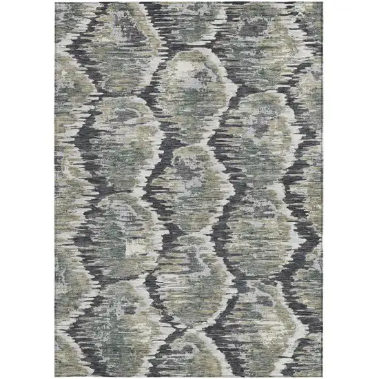 Charcoal Gray And Silver Abstract Washable Indoor Outdoor Area Rug Photo 5
