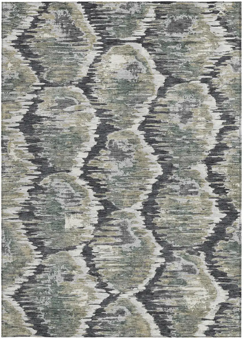 Charcoal Gray And Silver Abstract Washable Indoor Outdoor Area Rug Photo 6