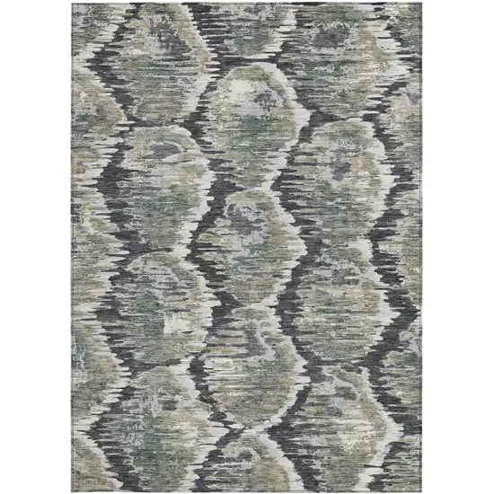 Charcoal Gray And Silver Abstract Washable Indoor Outdoor Area Rug Photo 6