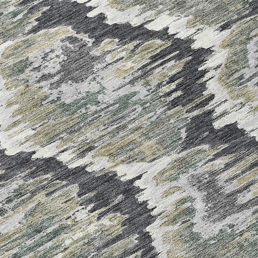 Charcoal Gray And Silver Abstract Washable Indoor Outdoor Area Rug Photo 4