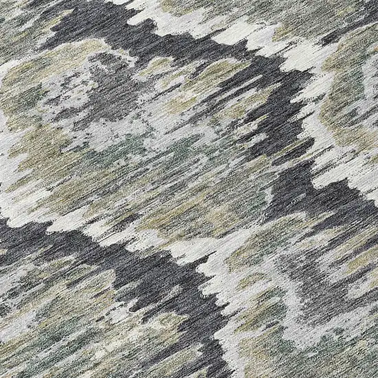 Charcoal Gray And Silver Abstract Washable Indoor Outdoor Area Rug Photo 4