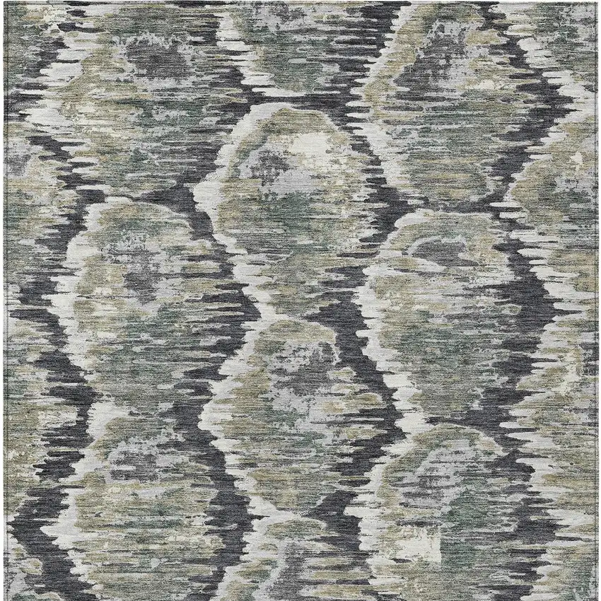 Charcoal Gray And Silver Abstract Washable Indoor Outdoor Area Rug Photo 5