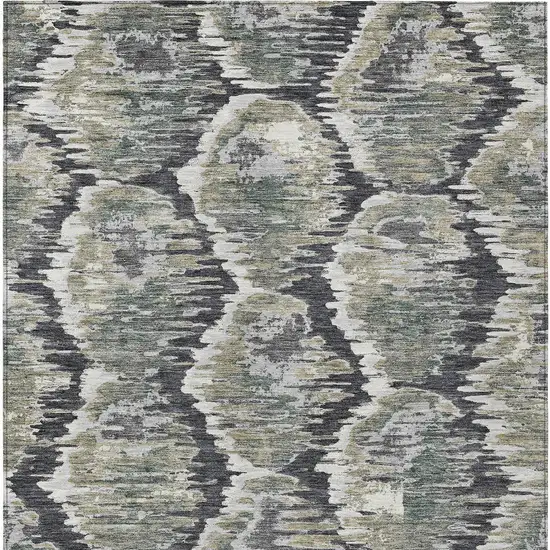 Charcoal Gray And Silver Abstract Washable Indoor Outdoor Area Rug Photo 5