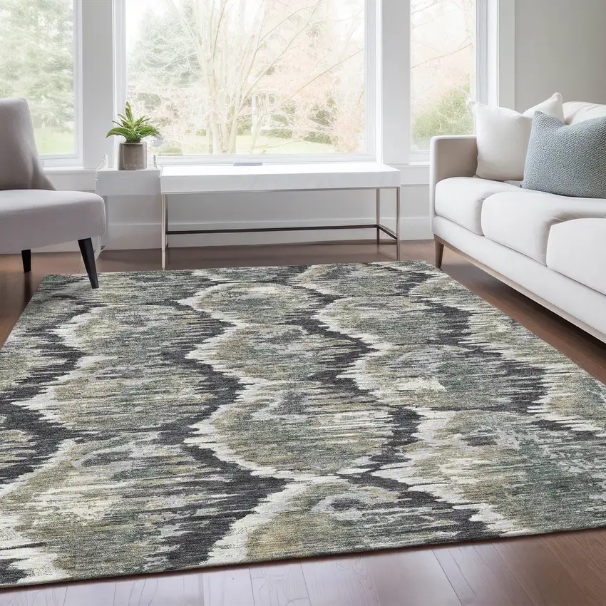 Charcoal Gray And Silver Abstract Washable Indoor Outdoor Area Rug Photo 8
