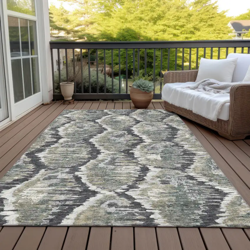 Charcoal Gray And Silver Abstract Washable Indoor Outdoor Area Rug Photo 7