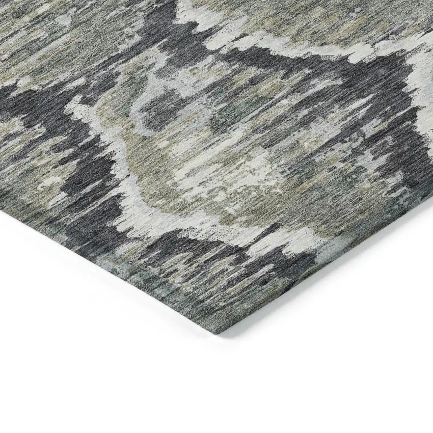 Charcoal Gray And Silver Abstract Washable Indoor Outdoor Area Rug Photo 3