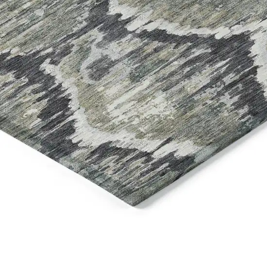 Charcoal Gray And Silver Abstract Washable Indoor Outdoor Area Rug Photo 3