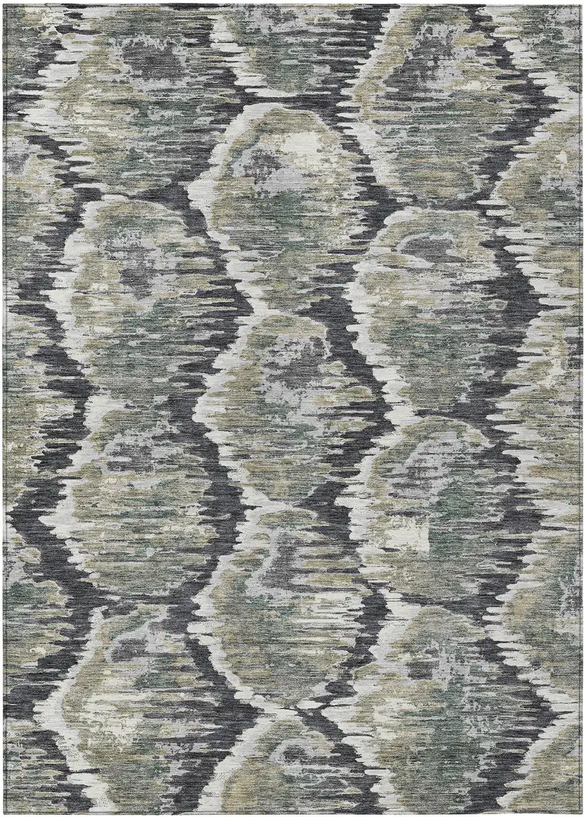 Charcoal Gray And Silver Abstract Washable Indoor Outdoor Area Rug Photo 1