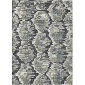 Photo of Charcoal Gray And Silver Abstract Washable Indoor Outdoor Area Rug
