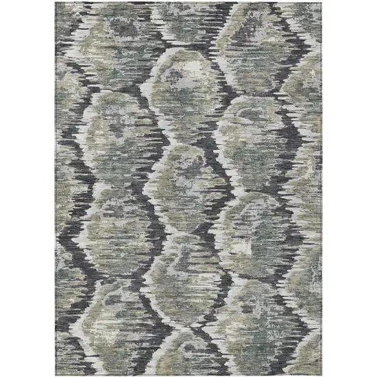 Charcoal Gray And Silver Abstract Washable Indoor Outdoor Area Rug Photo 1