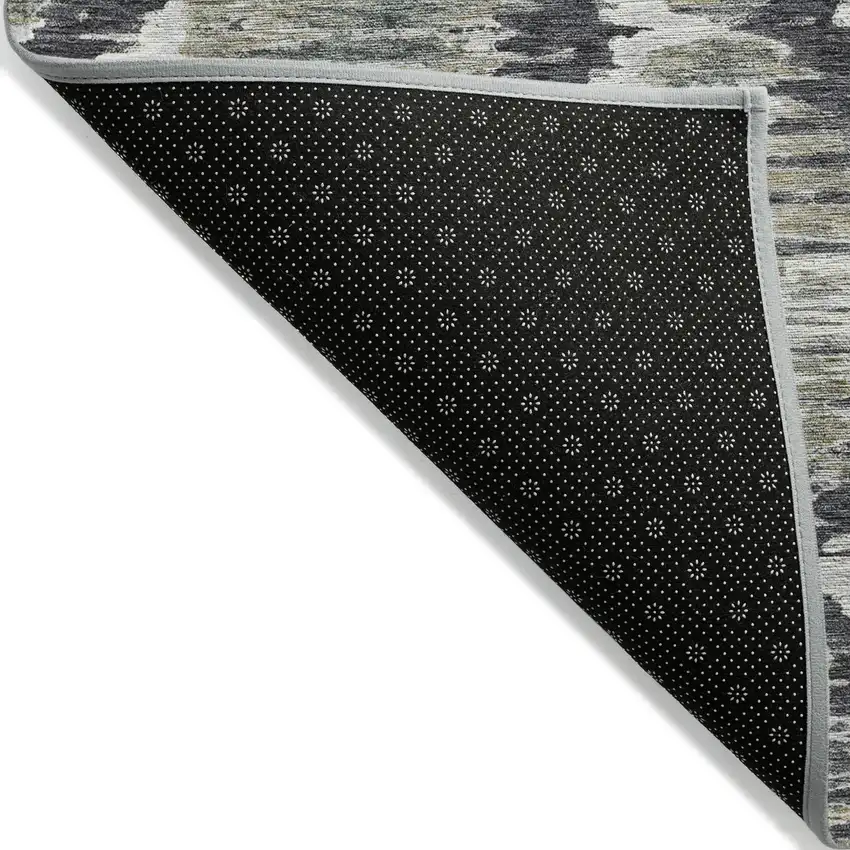 Charcoal Gray And Silver Abstract Washable Indoor Outdoor Area Rug Photo 4