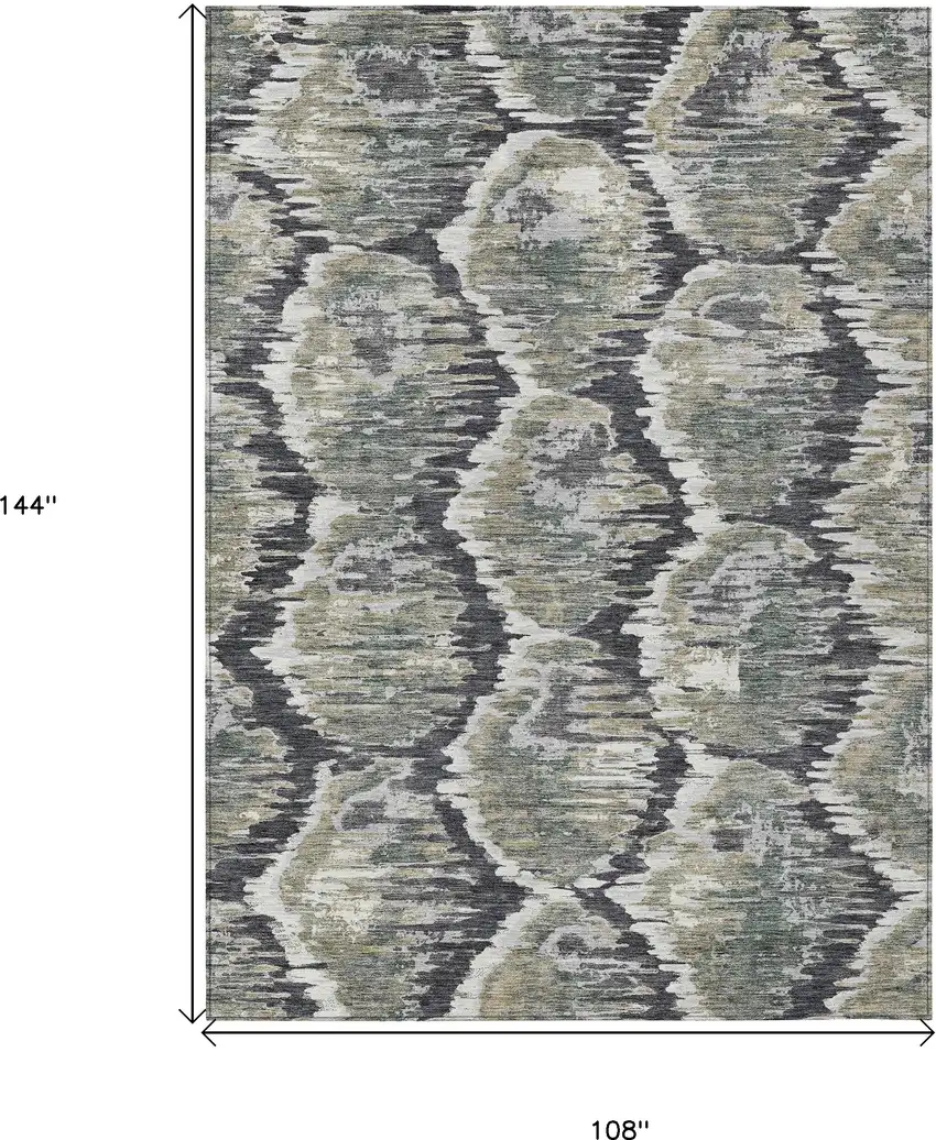 Charcoal Gray And Silver Abstract Washable Indoor Outdoor Area Rug Photo 3