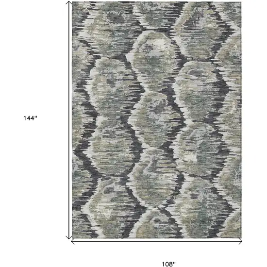 Charcoal Gray And Silver Abstract Washable Indoor Outdoor Area Rug Photo 3