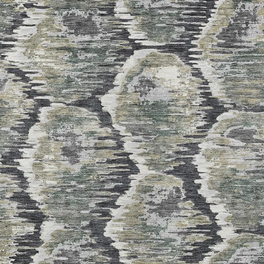Charcoal Gray And Silver Abstract Washable Indoor Outdoor Area Rug Photo 5