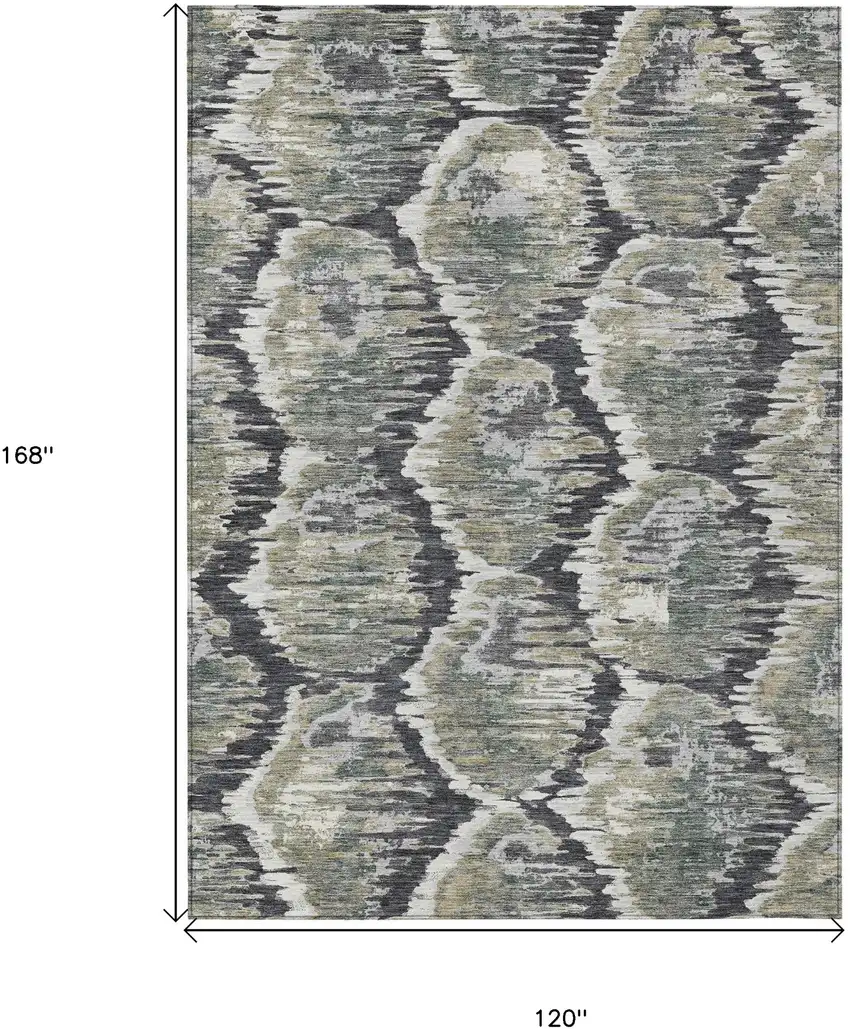 Charcoal Gray And Silver Abstract Washable Indoor Outdoor Area Rug Photo 3